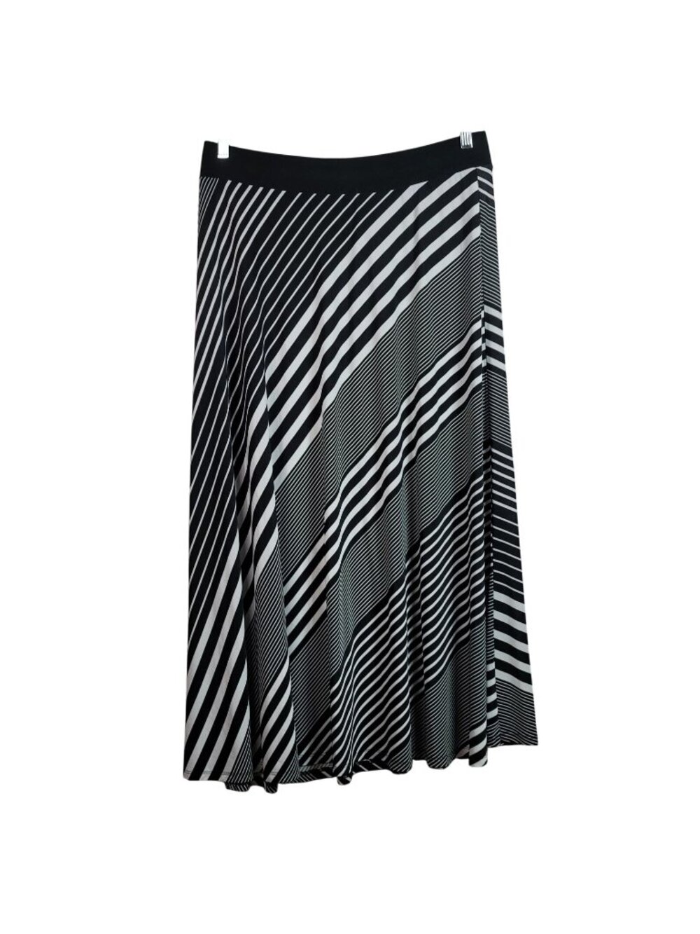 INC Womens Maxi Skirt Black White XL Pull On Geo Assymetrical Striped A Line